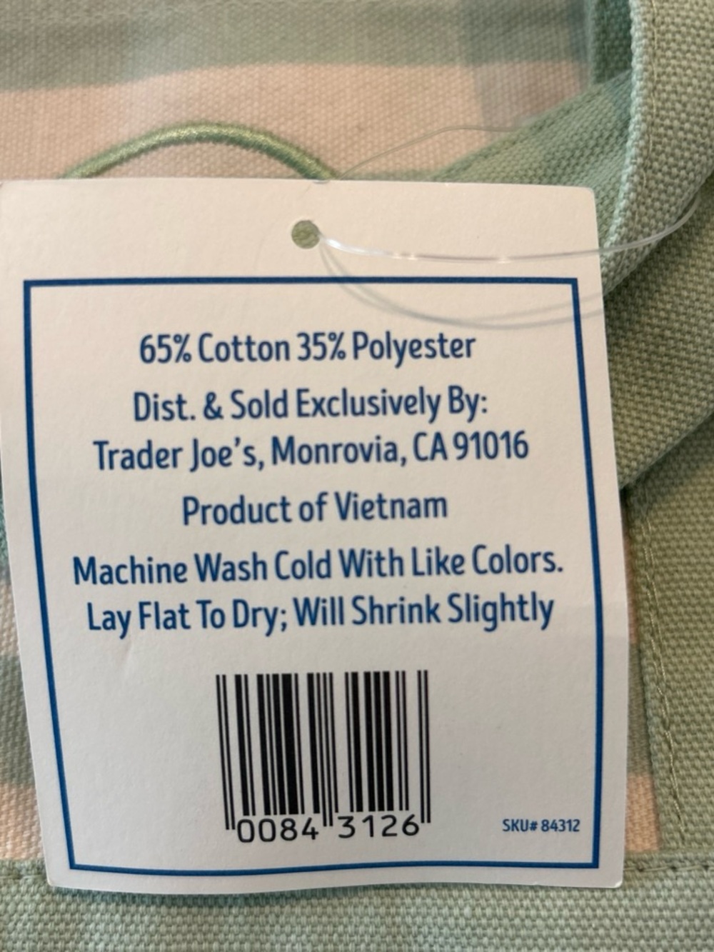 Trader Joe's Mint Green Stripe Canvas Tote - Picture 3 of 4